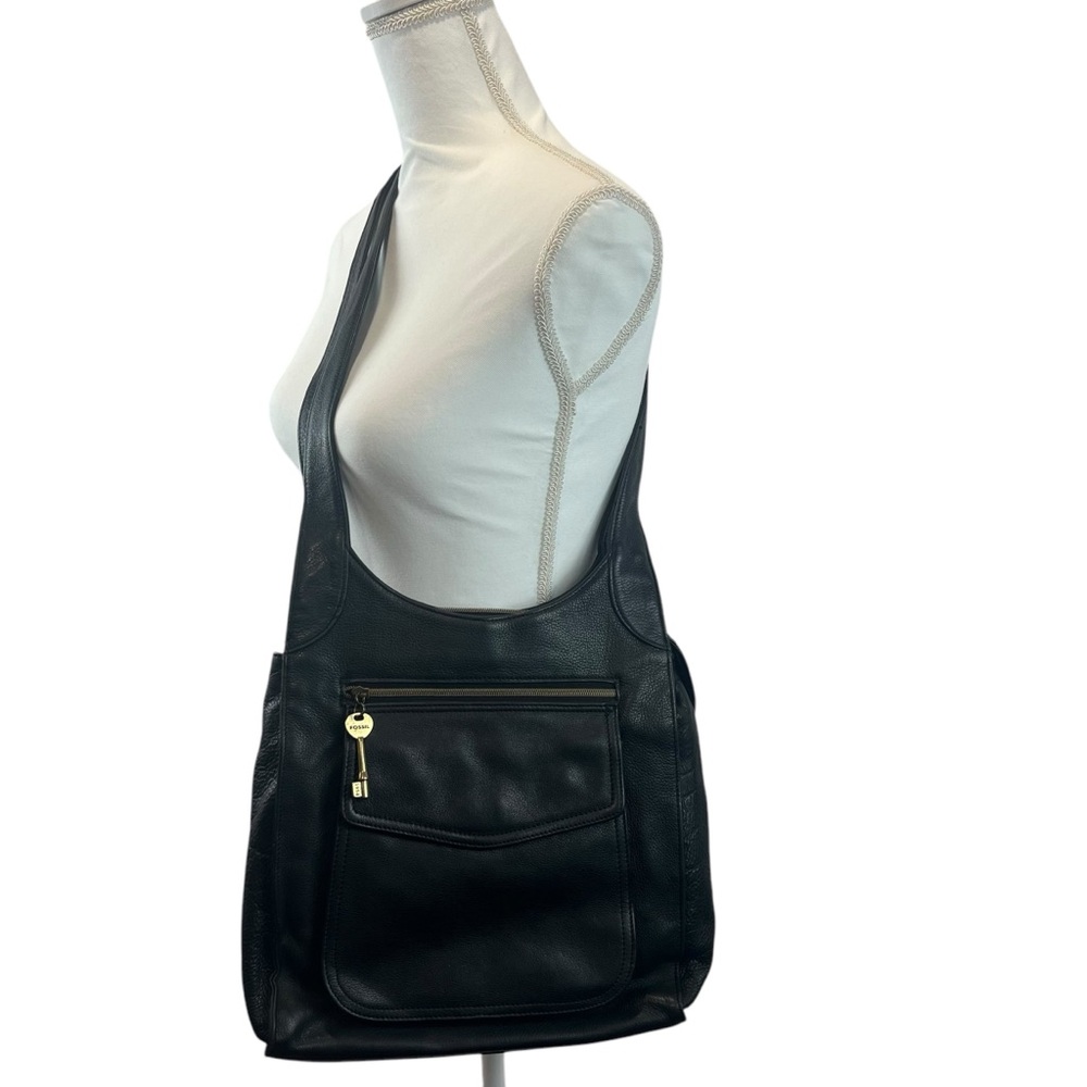 Fossil Large Black Pebbled Leather Saddle Bag‎ Style Shoulder Bag